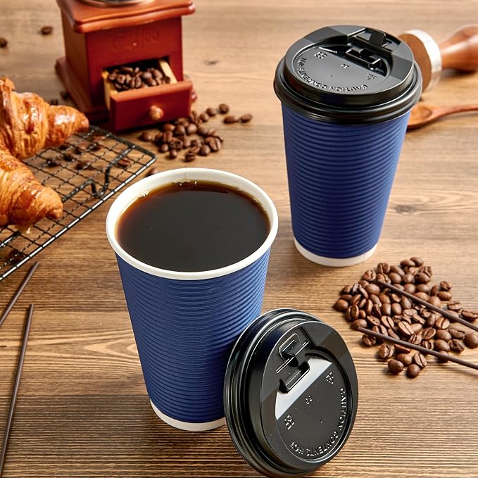 LITOPAK 80 Pack Insulated Ripple Wall 16 oz Disposable Paper Cups, Three Layer - Image 4
