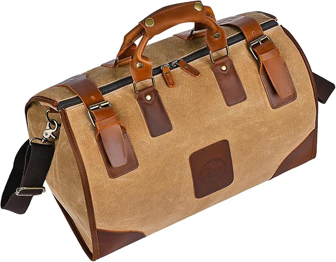 Canvas + Leather Travel Luggage Tote Duffle Gym Suitcase Weekender Overnight Bag - Image 8