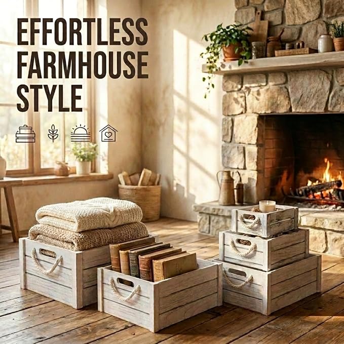 Set of 5 Rustic Nested Wooden Crates - Image 3