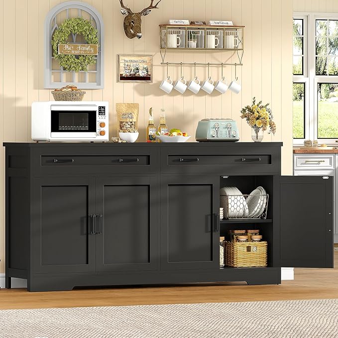 usikey 63" Buffet Cabinet with Storage, Large Sideboard Buffet Cabinet with 2 - Image 2