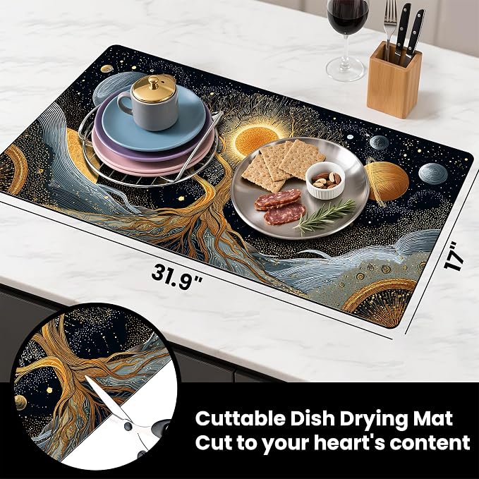 BVBOX 17" x 32" Coffee Bar Mat, Absorbent Dish Drying Mat Cuttable Hide Stain - Image 3