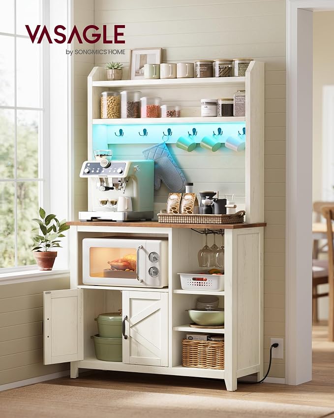 VASAGLE Baker's Rack with LED Lights and Power Outlet, Farmhouse Coffee Bar - Image 3