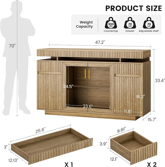 47.2" Fluted Sideboard Buffet Cabinet - Image 2