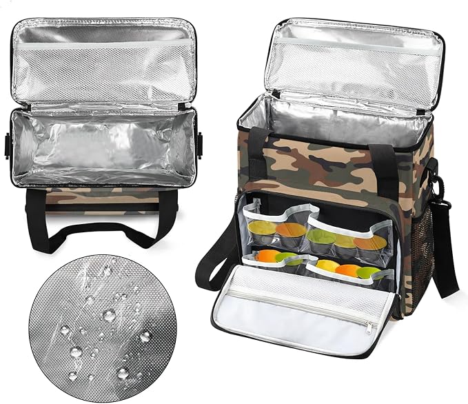 Brown Green Camo Coffee Maker Carring Bag, Large Insulated Storage Organizer - Image 3