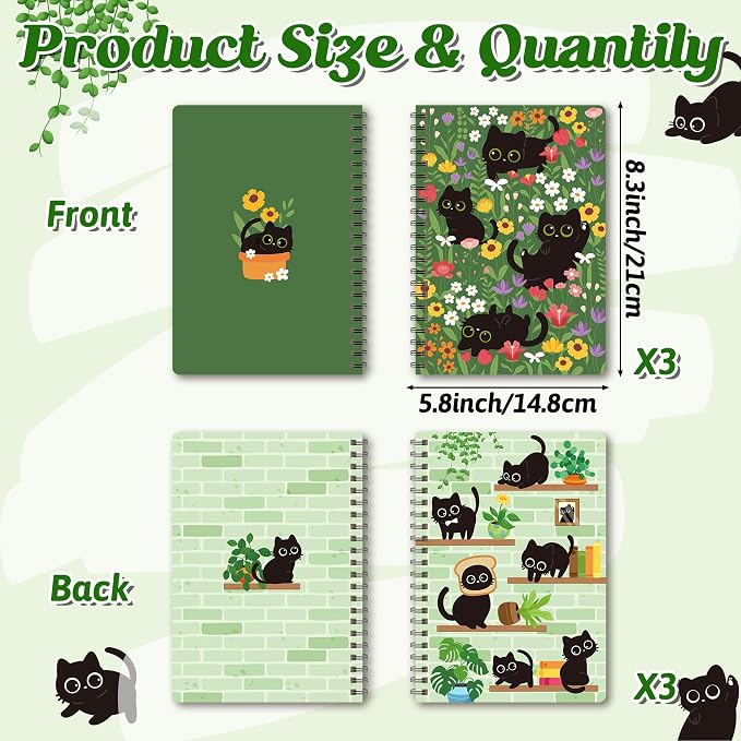 B1ykin Black Cat Floral Spiral Notebooks - Image 2