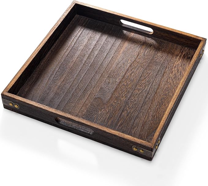 Yangbaga Serving Tray with Handles, 12.5"*12.5"Wood Decorative Tray by Hanber