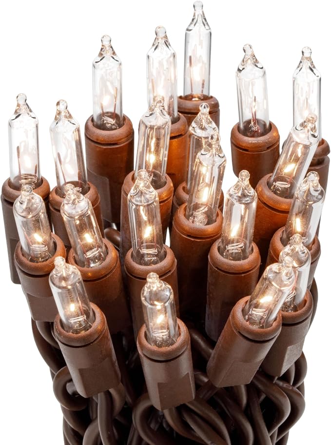 612 Vermont 20 Clear Mini Christmas String Lights on Brown Wire Cord, UL by 612Vermont
