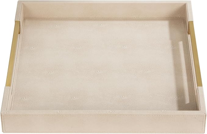 Sagala 16”x16 Ivory Shagreen Leather Serving Tray - Image 6