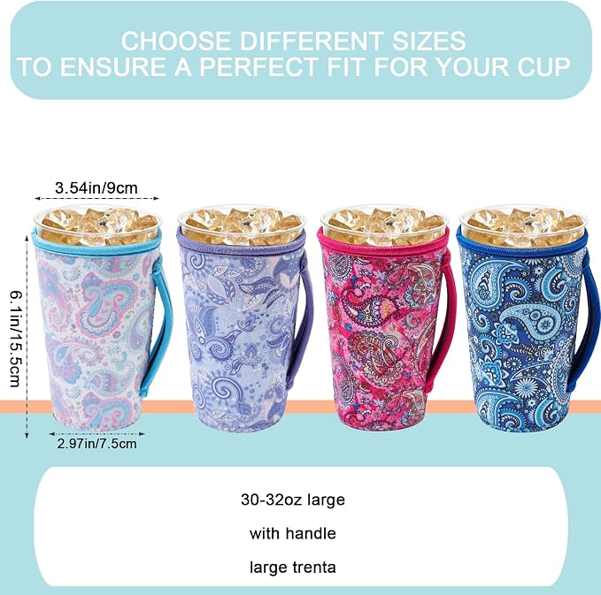 KJQJLY 4 Pack Iced Coffee Sleeve, reusable Neoprene Cup Sleeves Suitable - Image 2