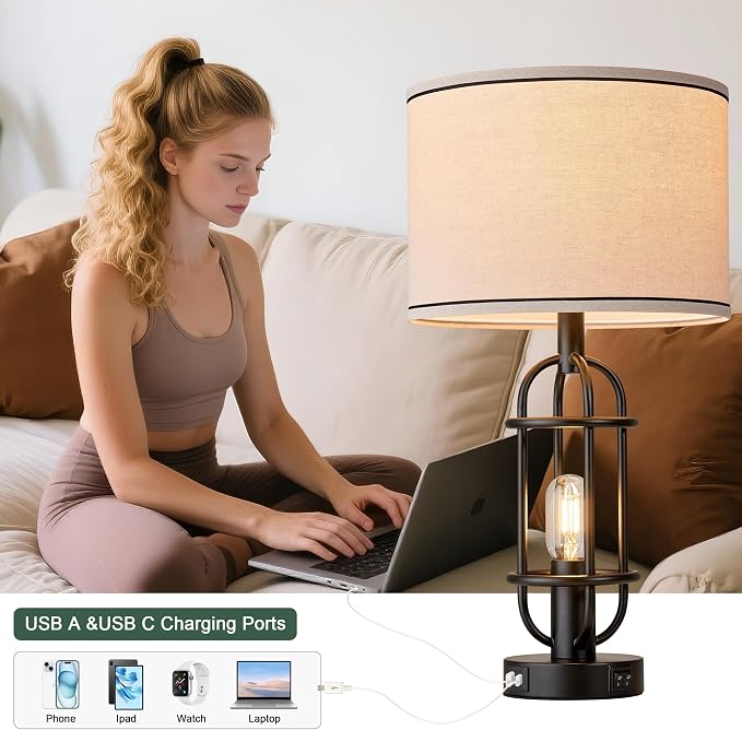 Reaketon Black Table Lamps for Living Room Set of 2, 22.3" Farmhouse Lamps for - Image 2