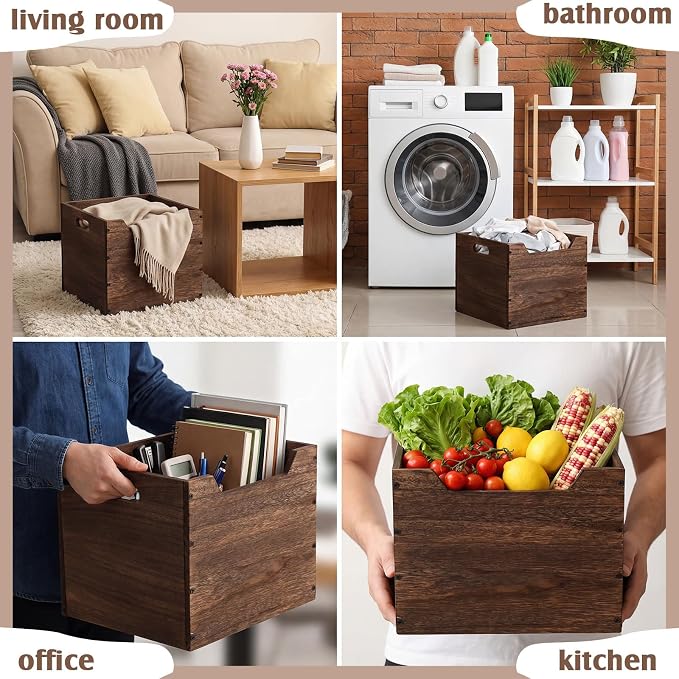 Colingmill 2 Pack Wooden Storage Box Bins Wood Crate - Image 8