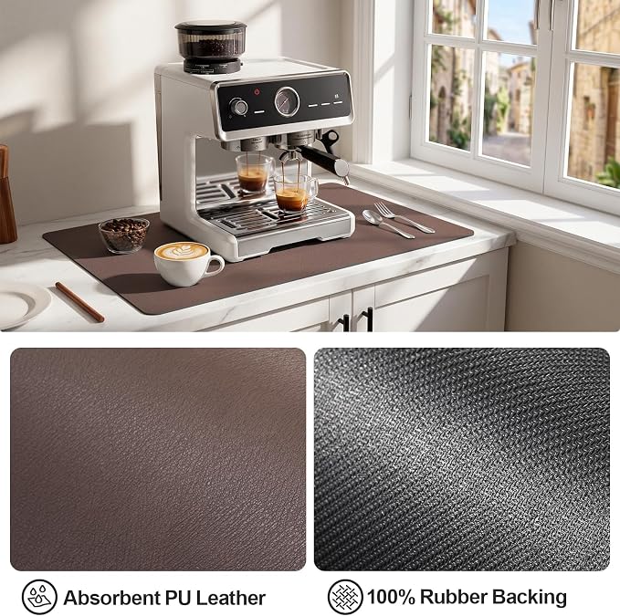 Ecotrim Absorbent Coffee Mat, Stain Hiding PU Leather Surface, Non-Slip Natural - Image 4