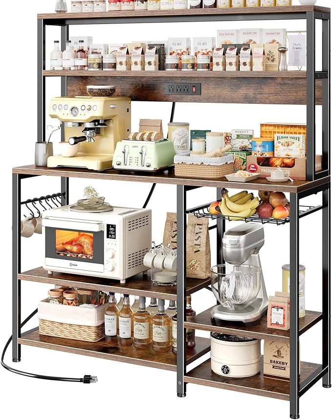 SUPERJARE Bakers Rack with Power Outlet, 47.2 Inches Coffee Bar with 3 by SUPERJARE