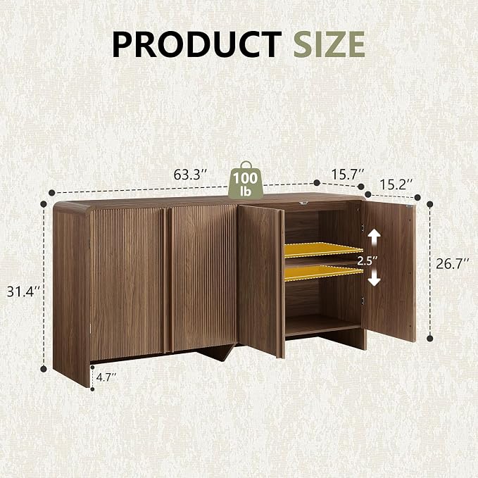 AMERLIFE 63" Fluted Sideboard Buffet Cabinet - Image 2