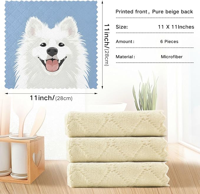 ALAZA Dish Towels Kitchen Cleaning Cloths Samoyed Dog Dish Cloths Absorbent - Image 3