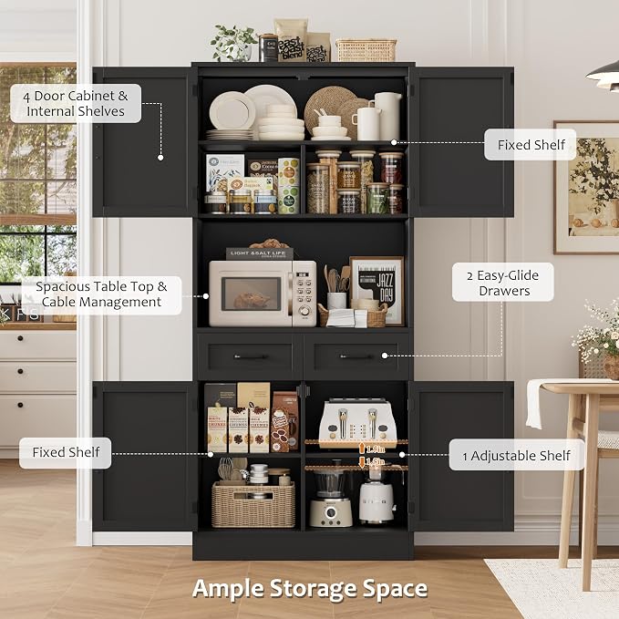 HOSTACK 71“ Tall Kitchen Pantry Storage Cabinet, Modern Kitchen Hutch Bar - Image 6