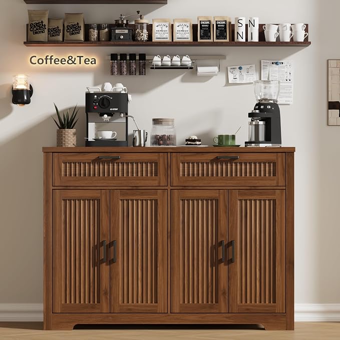 Buffet Cabinet with 2 Storage Drawers, Farmhouse Coffee Bar Table with Storage - Image 7