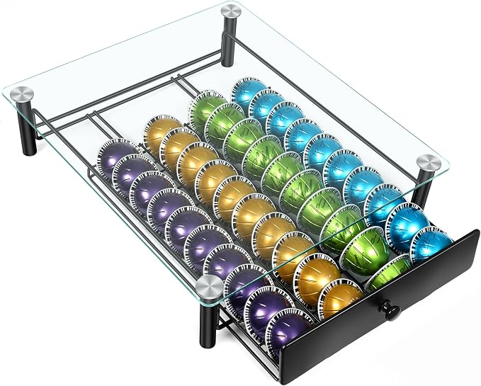 ROWISE Coffee Pod Drawers, Crystal Tempered Glass Pod Holder Drawer Compatible - Image 6
