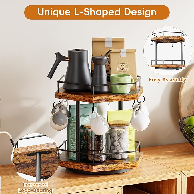 KLM 2 Tier Coffee Bar Organizer Countertop Station Shelf - Image 2