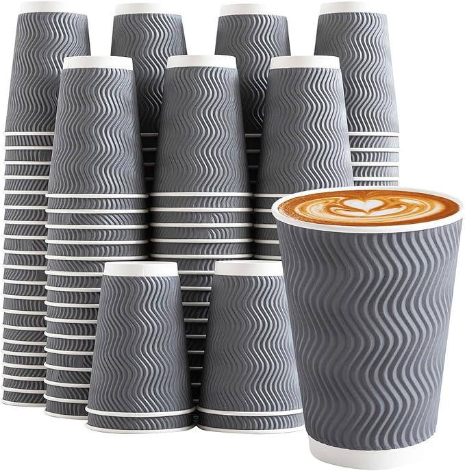 Clawsoff Coffee 120 Pack Cups 12 oz, Corrugated Insulated Ripple Wall by BuyNow