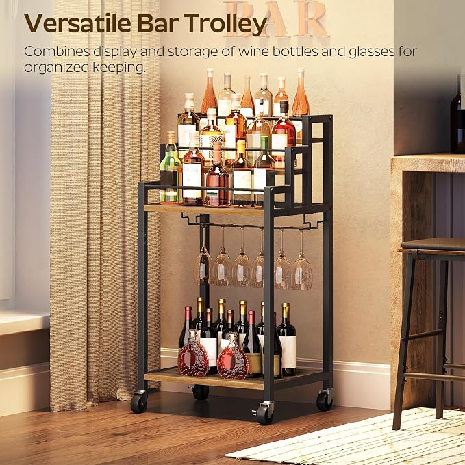 YATINEY Bar Cart, 3 Tier Home Bar Serving Cart - Image 2