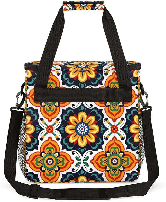 Mexican Art Flowers Coffee Maker Carring Bag, Large Insulated Storage Organizer - Image 5