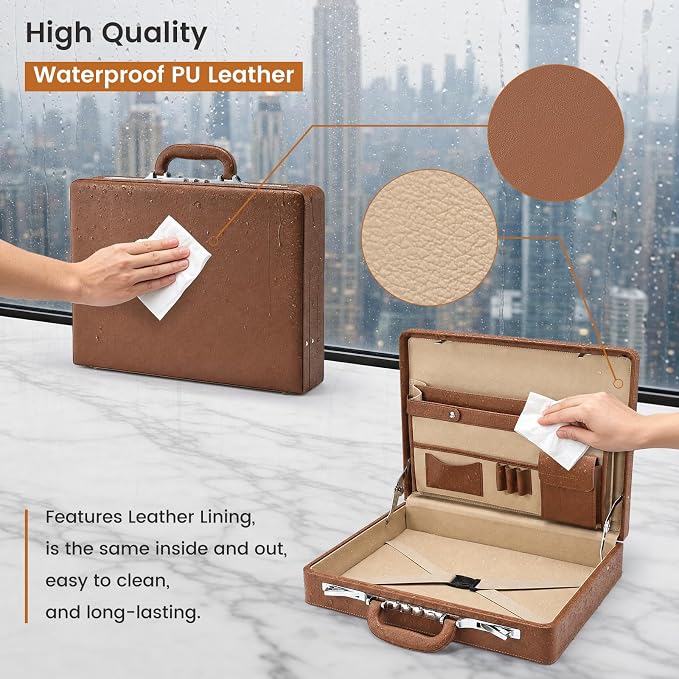 Briefcases for Men, Carrying Case Document Professional Leather Briefcase - Image 7