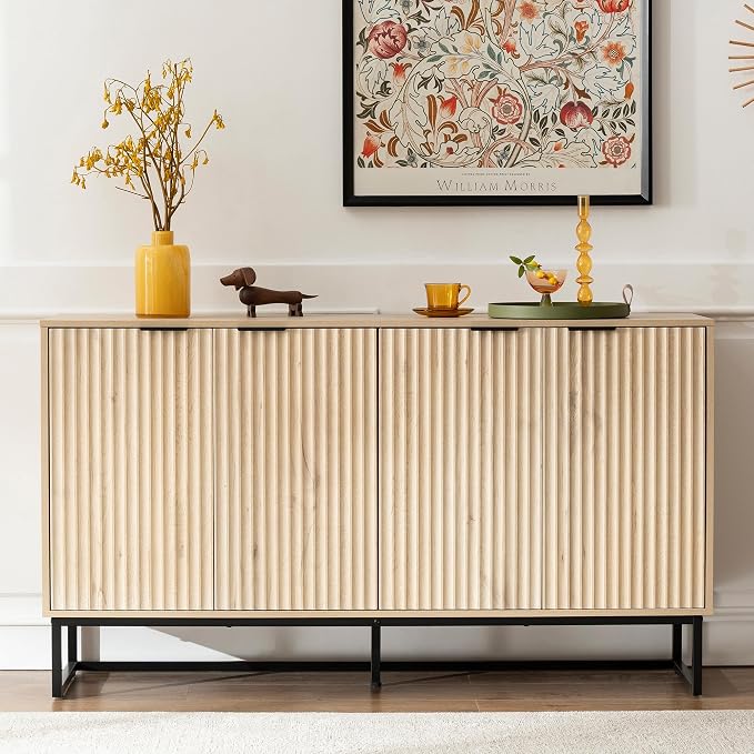 Fluted Storage Cabinet with 4 Doors, Light Oak - Image 5