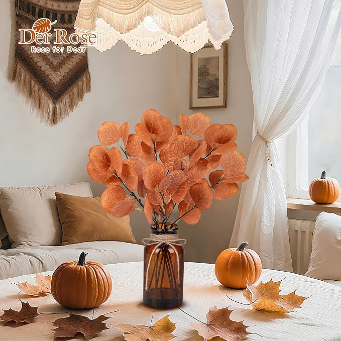 Der Rose 13.5" Fake Plants for Fall Bathroom Decor Autumn Artificial Eucalyptus - Image 6