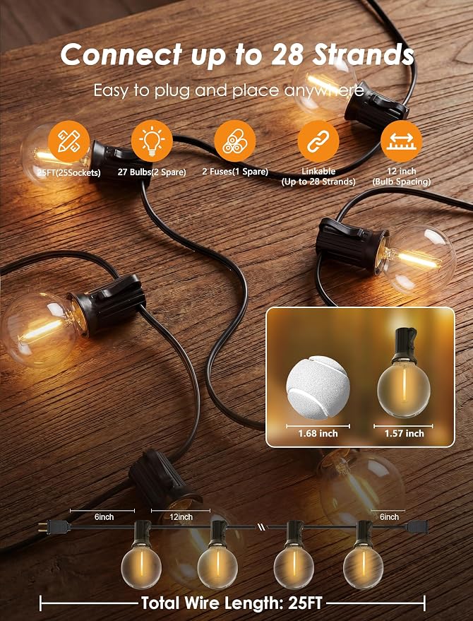 25FT G40 LED Globe Outdoor String Lights - Image 2