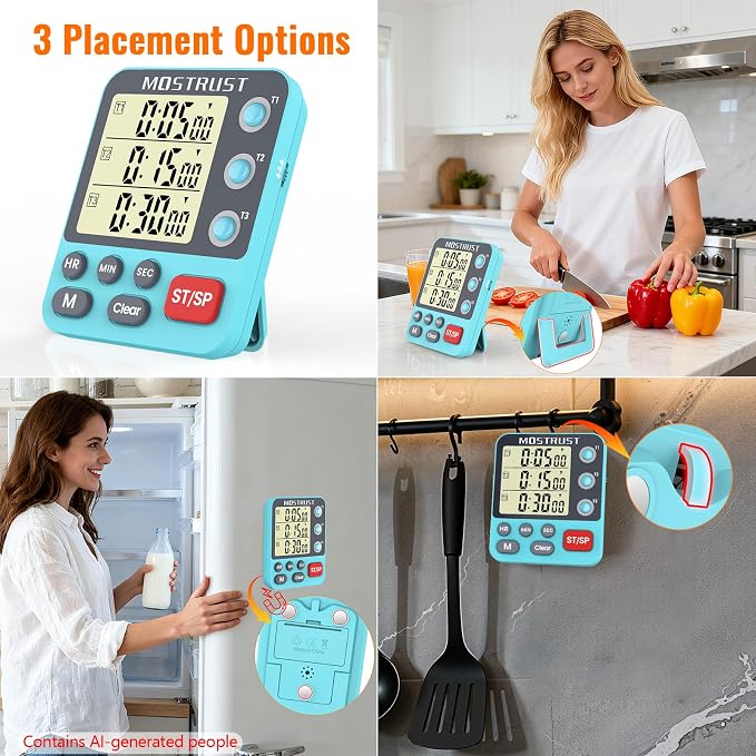 Digital Dual Kitchen Timer, 3 Channels Countdown Triple Timer - Image 4