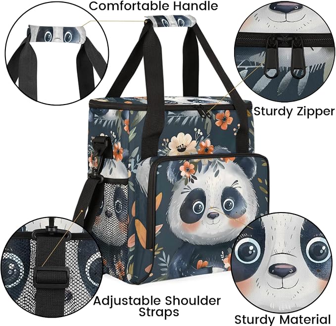 Panda Flower Coffee Maker Carring Bag, Large Insulated Storage Organizer Case - Image 6