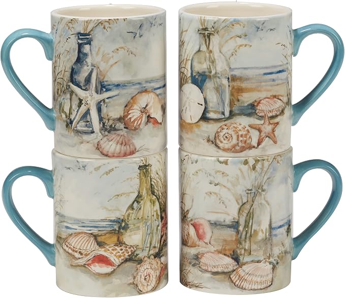 Coastal Landscape 16 oz. Ceramic Mugs – Set of 4 Assorted Beach Designs by CERTIFIEDINTERNATIONAL