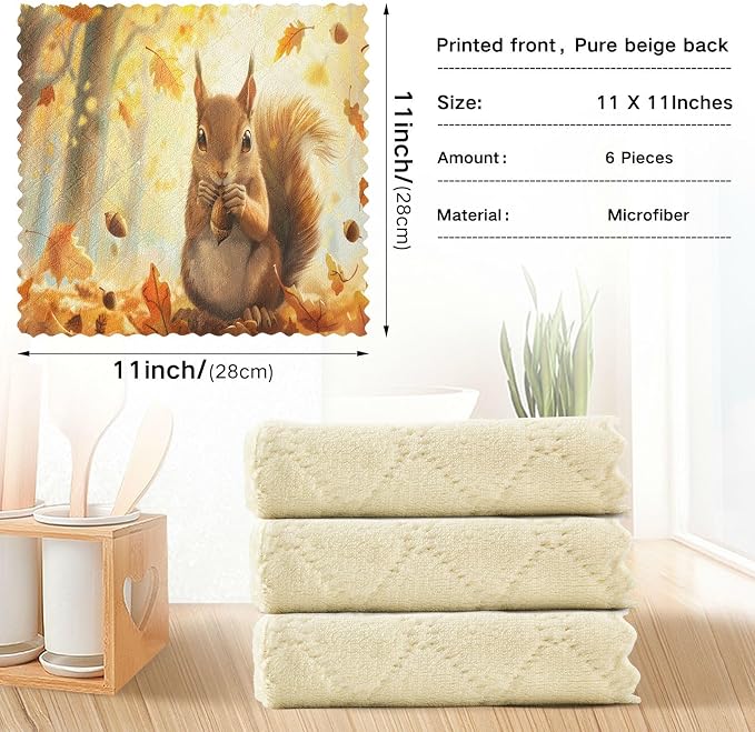 Kitchen Towels Cute Squirrel Autumn Leaves Tree Dish Towels Multipurpose - Image 3