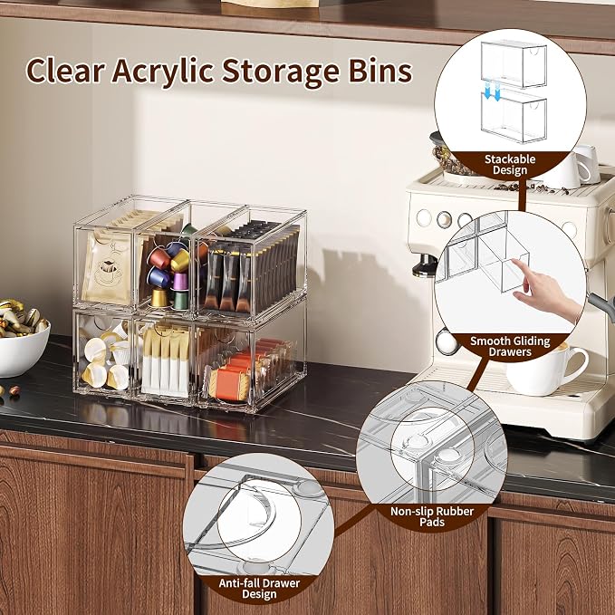 6 Pack Tea Bag Organizers, Tea Station, Kitchen Cabinet, Stackable Teabag - Image 5