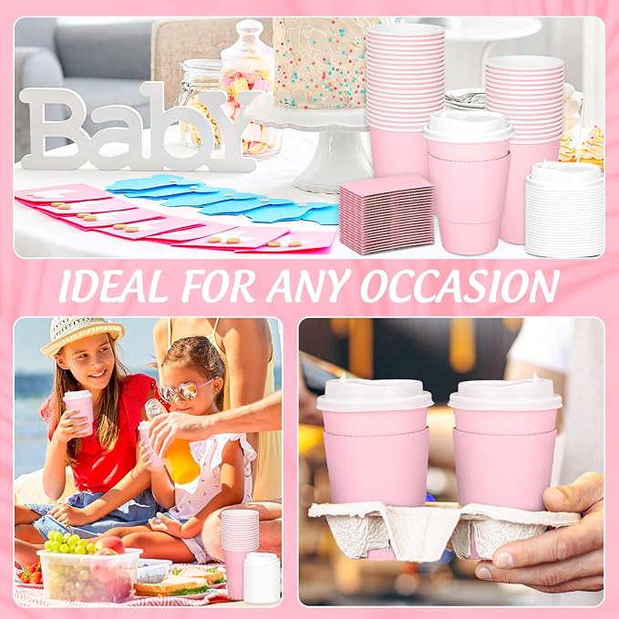 JarThenaAMCS 50Set Pink Disposable Coffee Cups - Image 7