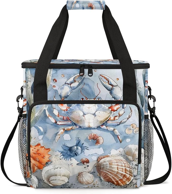 Nautical Coastal Crab Starfish Seashell Coffee Maker Carring Bag, Large by Home