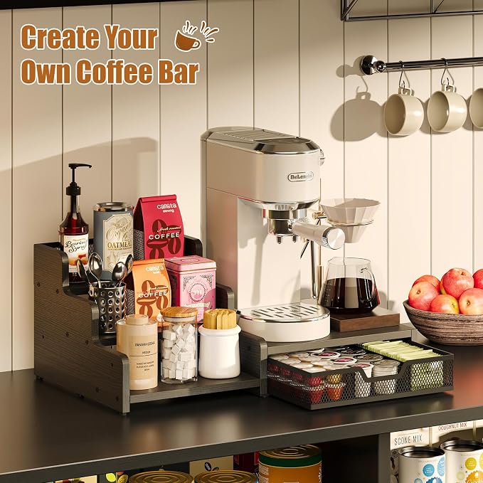 Coffee Station Organizer with K Cup Holder, 28 Pod Capacity, 3-Tier Syrup Rack - Image 7