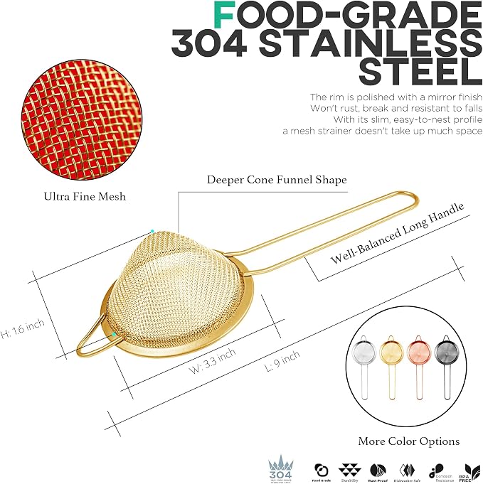 Homestia Fine Mesh Strainer for Kitchen, 304 Stainless Steel Sieve Sifters - Image 2