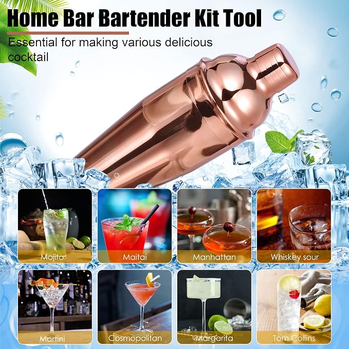 Bartender Kit with Stylish Bamboo Stand, 12 Piece 25oz Cocktail Shaker Set - Image 5