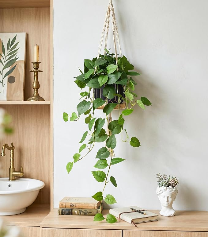 Fake Plants 2 Pcs Faux Pothos Plants Potted Indoor Artificial Hanging Plants - Image 5