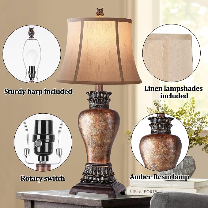 Hamucd 27" Set of 2 Tall Farmhouse Rustic Table Lamps - Image 4