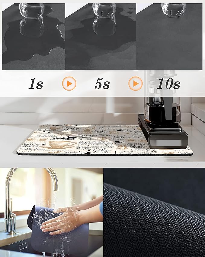 Coffee Bar mat Accessories for Countertop Absorbent Hide Stain Rubber Backed - Image 4