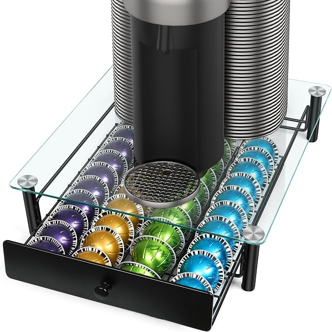 ROWISE Coffee Pod Drawers, Crystal Tempered Glass Pod Holder Drawer Compatible by Unknown
