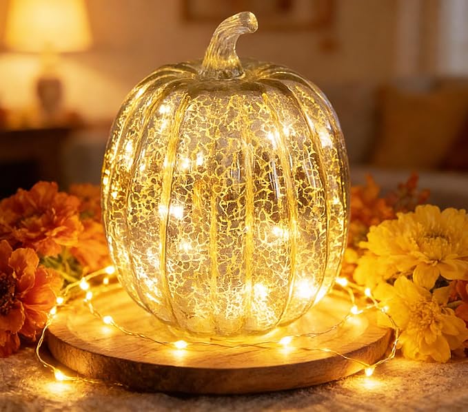Mercury Glass Pumpkin Light - Image 8