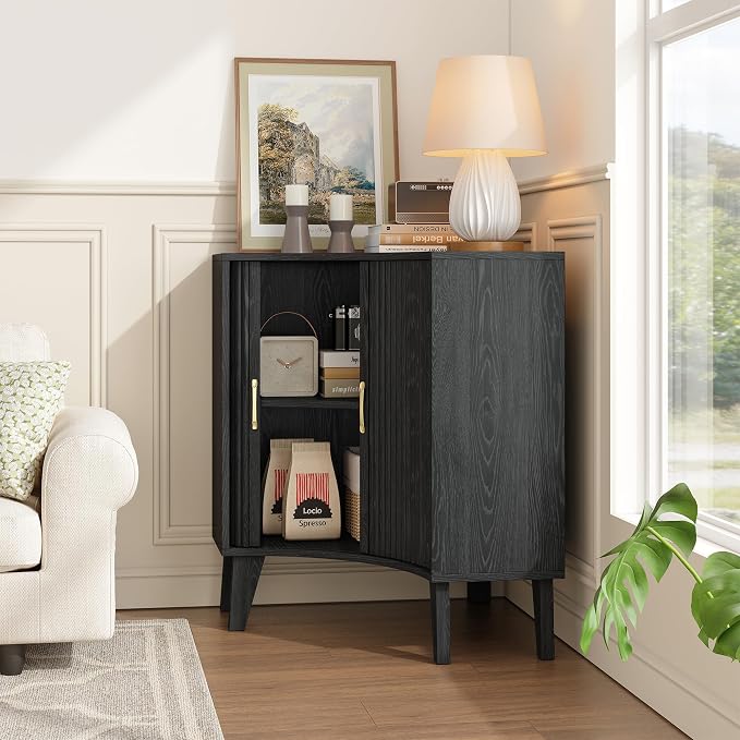 Fluted Corner Cabinet, Small Corner Floor Cabinet - Image 8