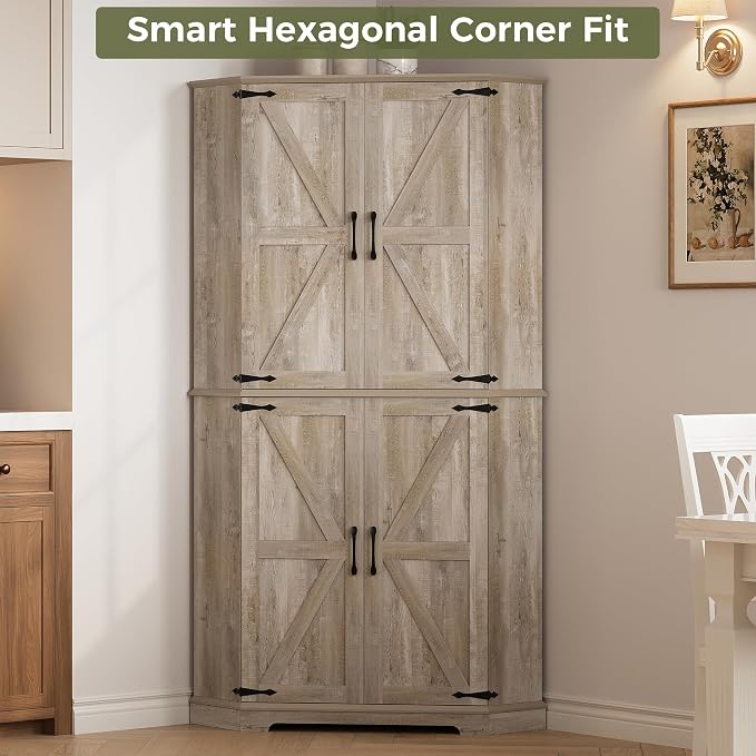 IRONCK Corner Cabinet, 6-Tier Farmhouse Pantry - Image 9