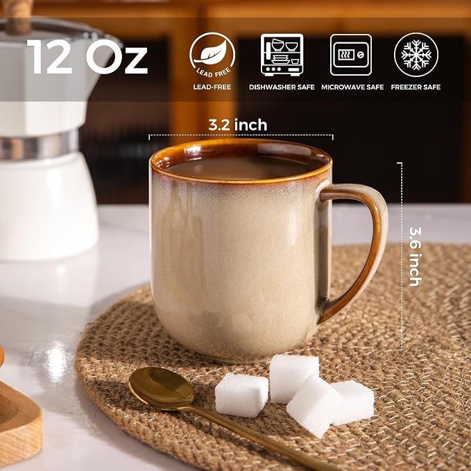 LERATIO 12OZ Ceramic Coffee Mugs Set of 6, Large Porcelain Coffee Cups - Image 2