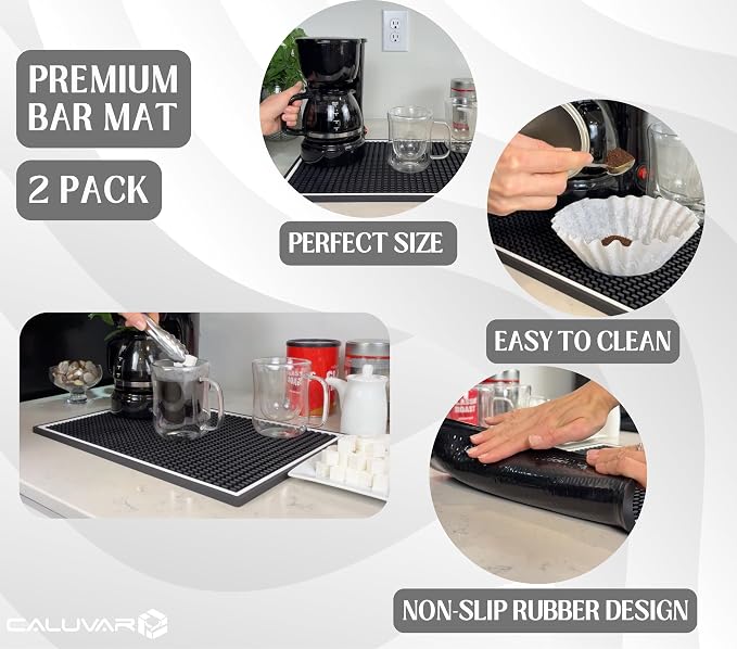 Coffee Bar Mat White Frame 18x12 in 2 Pack Silicone, Coffee Station Mat - Image 2