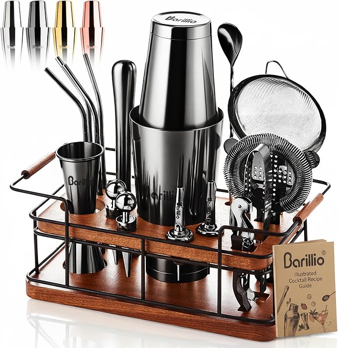 Barillio Black Bartender Kit – 23-Piece Stainless-Steel Cocktail Shaker Set by Barillio